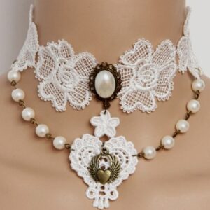 White Lace Pearl Vintage Victorian Burlesque Bridal Choker