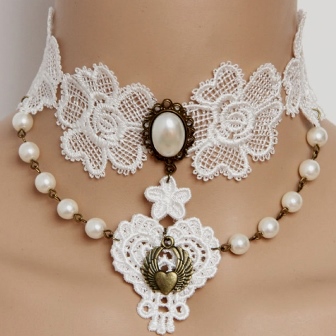 White Lace Pearl Vintage Victorian Burlesque Bridal Choker