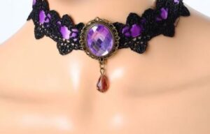 Burlesque Vintage Lace Choker with Purple Stone