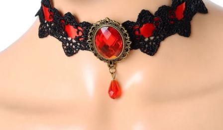 Burlesque Vintage Lace Choker with Red Stone
