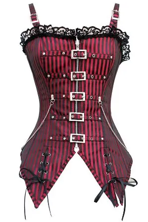 Red Striped Gothic Steampunk Overbust Corset Vest