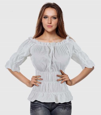 White Steampunk Pirate Wench Ruched Gypsy On / Off Shoulder Top