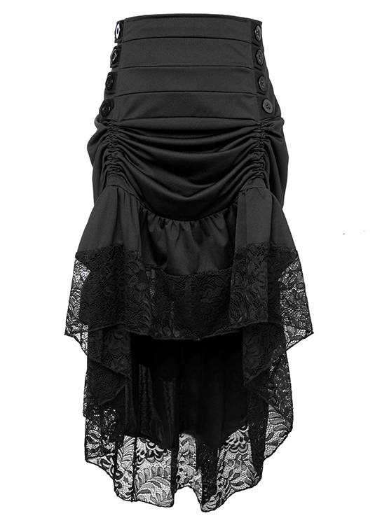 Plus Size Black Victorian Burlesque Steampunk High Low Skirt Lace Trim