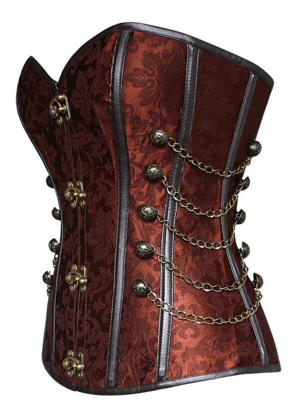 Brown Jacquard Steampunk With Chains Steel Boned Corset