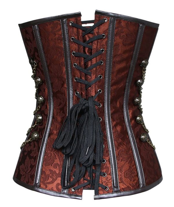 Brown Jacquard Steampunk With Chains Steel Boned Corset