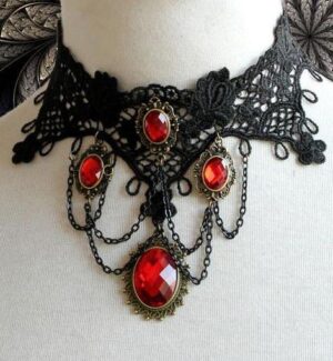 Vintage Punk Gothic Vampire Black Red Choker Necklace