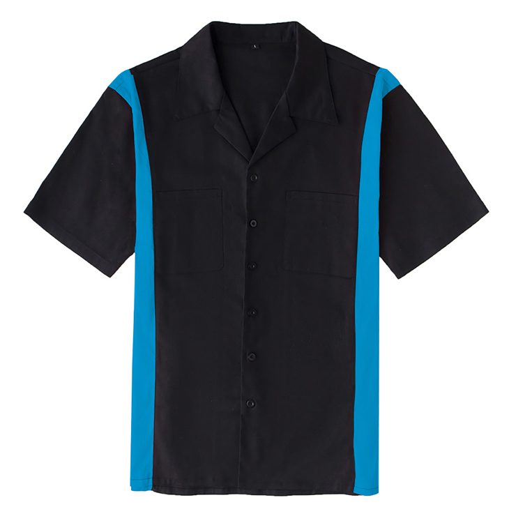Men’s vintage style 50’s 60’s Rockabilly Retro Bowling Shirt Black Blue ...