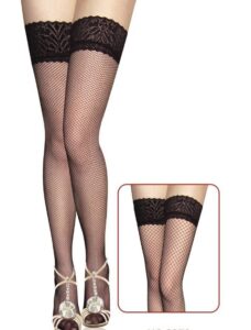 Black fishnet lace top stockings