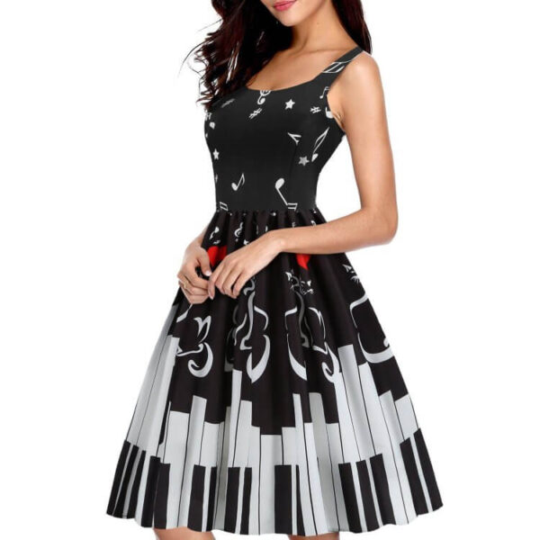 Black Music Notes Piano Keyboard Retro Dress
