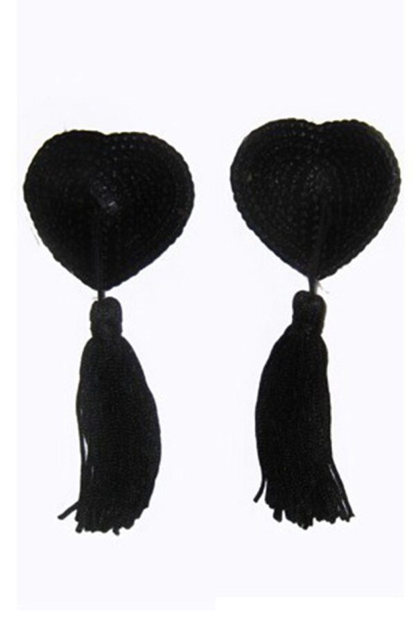 Black Sequin Heart Nipple Tassels Pasties