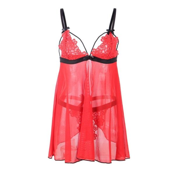 Plus Size Red Embroidered Babydoll Lingerie