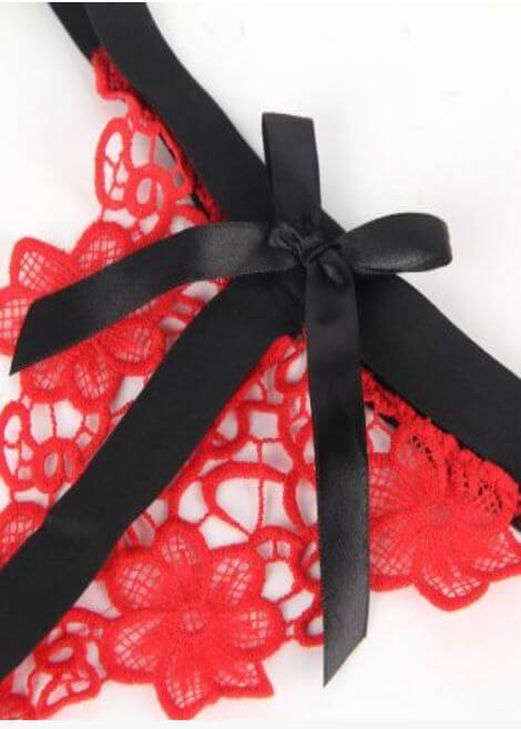Red Embroidered Babydoll Lingerie