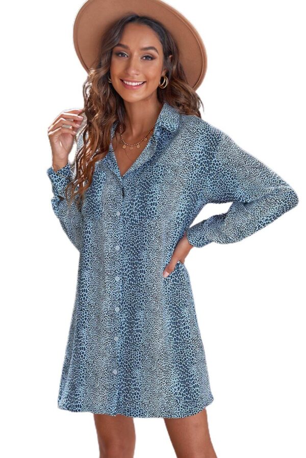Blue leopard print shirt dress