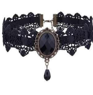 Burlesque Vintage Lace Choker with Black Stone