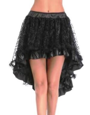 Black Burlesque Lace Gothic Steampunk High Low Ruffle Skirt