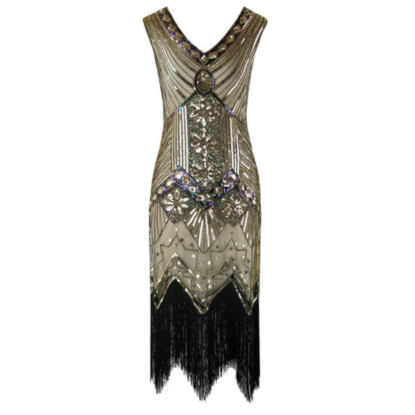 Gold Black Sequined 1920s Gatsby Flapper Dress