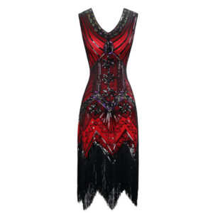 Red Black Sequined 1920s Gatsby Flapper Dress