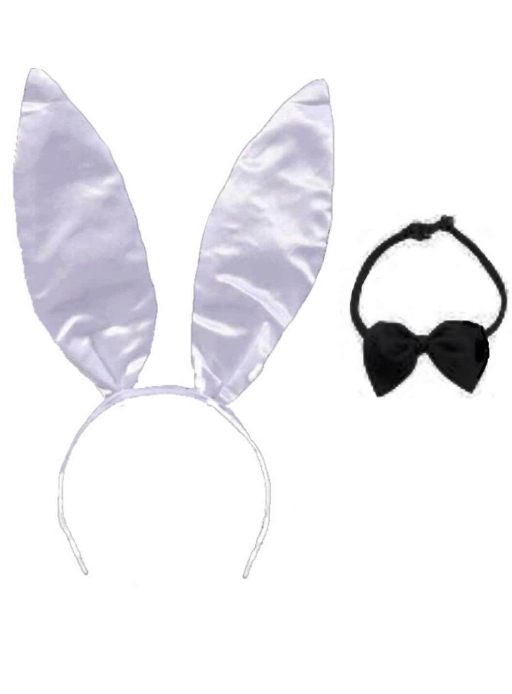 White Playboy Bunny Costume Accessories – Headband Bow Tie Leopard & Lace Australia