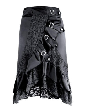 Black Gothic Punk Lace Buckle Skirt