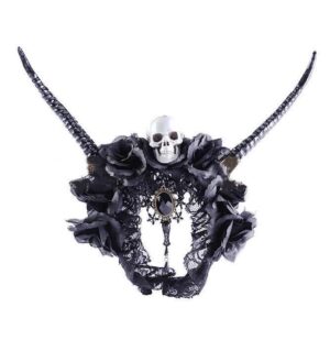 Gothic Dark Witch Headband Rose Horns Skull Pendant