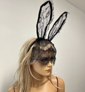 Black Lace Bunny Rabbit Ears Headband Veil