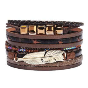 Boho Feather PU Leather Magnetic Cuff Bracelet