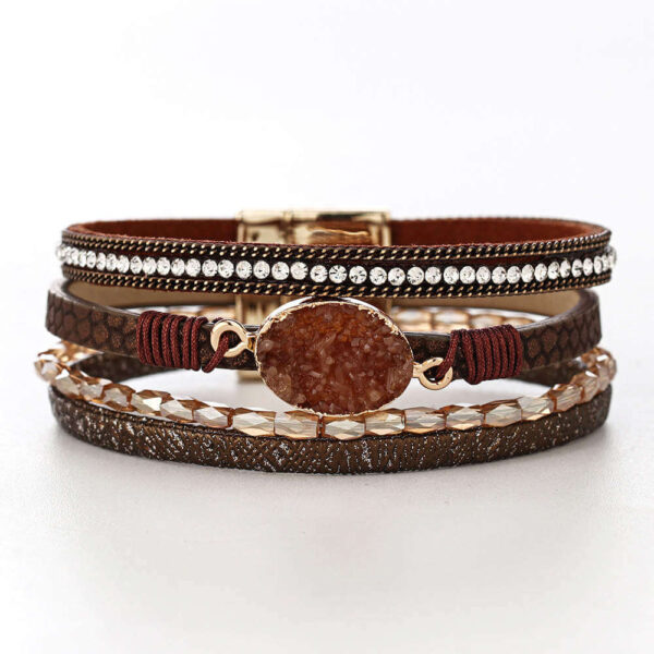 Brown Rhinestone Magnetic Cuff Bracelet