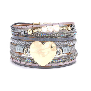 Grey Boho Rhinestone Heart Magnetic Bracelet