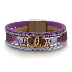 Purple Boho Wrap Rhinestone Magnetic Cuff Bracelet