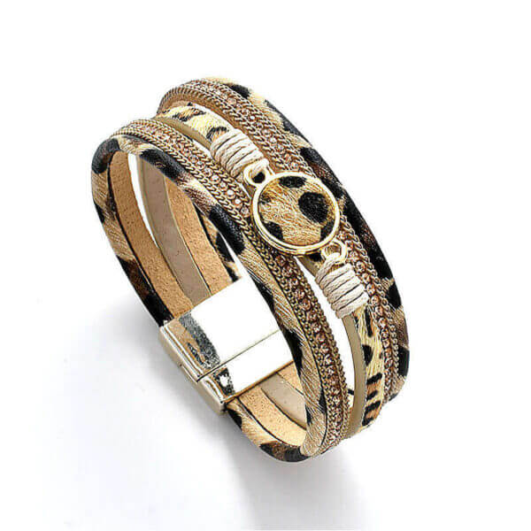 Leopard print boho magnetic bracelet