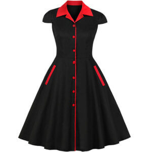 Retro 50's Black Dress Red Trim