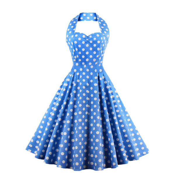 Blue White Polka Dot Retro Dress